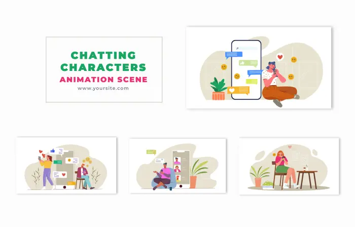 Flat Vector Animation Scene of Chatting Characters